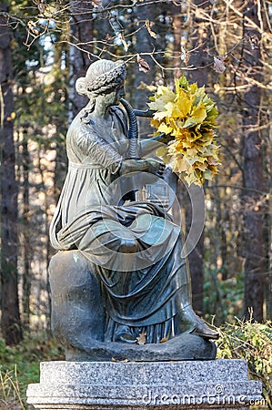 Mythological femail sculpture in Pavlovsk park Stock Photo