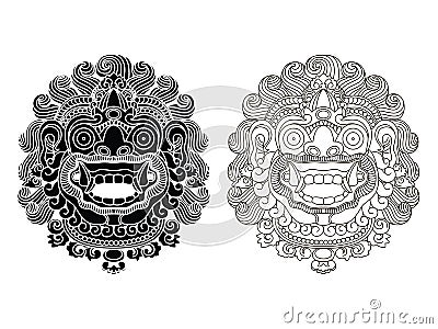 Mythological god's masks. Balinese style. Barong. Vector Illustration