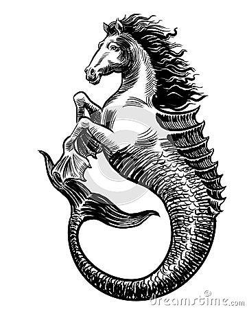 Mythological hippocampus animal Cartoon Illustration