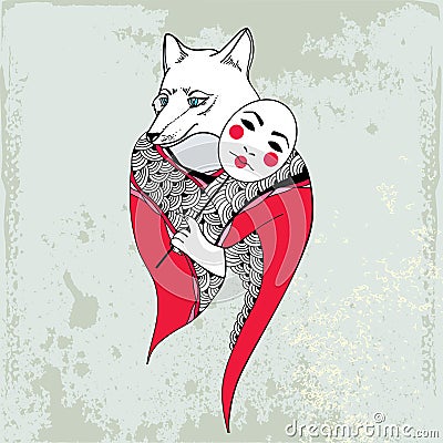 Mythological Kitsune. Mythical fox from Japanese folklore. The series of mythological creatures Vector Illustration