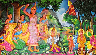 Mythological picture on the wall of asian temple Stock Photo