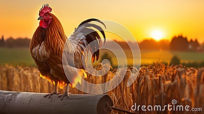 Mythological Rooster: A Pop-culture-infused Animal Photo At Sunset Stock Photo