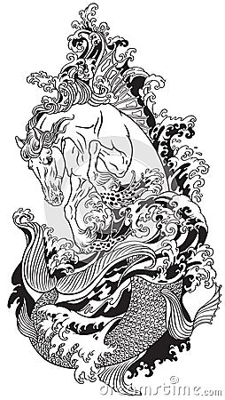 Mythological sea horse hippocampus Vector Illustration