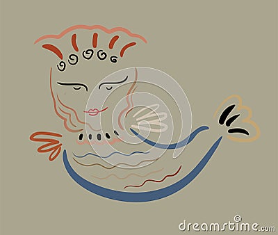 Mythological sirin bird half-woman half-bird in color Vector Illustration