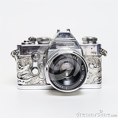Mythological Style Silver Camera With Decorative Plates Stock Photo