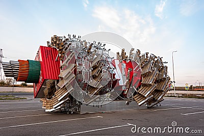 Mytishchi, Moscow region, Russia - October 2, 2020: Sculpture Engine of trade. Editorial Stock Photo