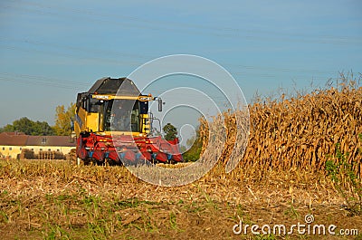 Combine harvester harvesting corn in Austria in autumn Editorial Stock Photo