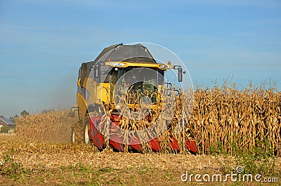 Combine harvester harvesting corn in Austria in autumn Editorial Stock Photo