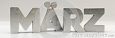 MÃ¤rz - March- month in German 3d metal material text typography Cartoon Illustration