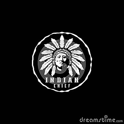 American Native, Indian Chief Logo design vector illustration Vector Illustration