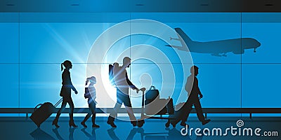 A family in an airport before boarding Stock Photo