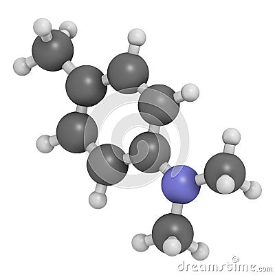 N,N-dimethyl-p-toluidine (DMPT) molecule. Commonly used as catalyst in the production of polymers and in dental materials and bone Stock Photo