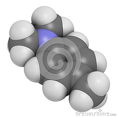 N,N-dimethyl-p-toluidine (DMPT) molecule. Commonly used as catalyst in the production of polymers and in dental materials and bone Stock Photo
