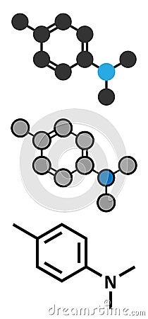 N,N-dimethyl-p-toluidine (DMPT) molecule. Commonly used as catalyst in the production of polymers and in dental materials and bone Vector Illustration