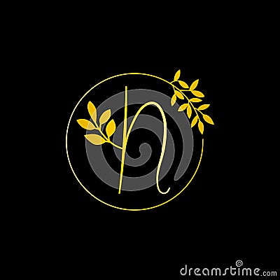 N Gold letter and Gold Leaf logo design. N Letter golden initial luxury Boutique Nature Floral Flower. N Monogram vector design Vector Illustration