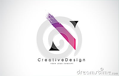 N Letter Logo Design with Creative Pink Purple Brush Stroke. Vector Illustration