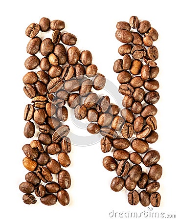 N letter made from coffee beans isolated on white background Stock Photo