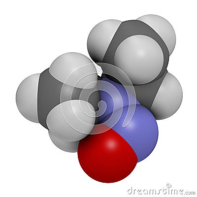 N-Nitroso-diethylamine or NDEA carcinogenic molecule. 3D rendering. Atoms are represented as spheres with conventional color Stock Photo