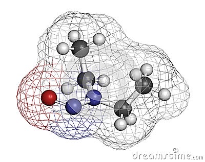 N-Nitroso-diethylamine or NDEA carcinogenic molecule. 3D rendering. Stock Photo