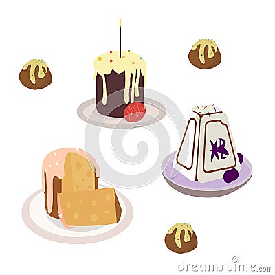 set of cakes and candles for Easter Vector Illustration