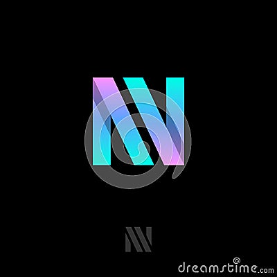 N origami letter. N gradient ribbons monogram. N logo, isolated on a dark background. Vector Illustration