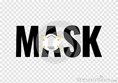 N95 particulate medical mask on A letter isolated on transparency background, typographic vectors for Covid19 Vector Illustration