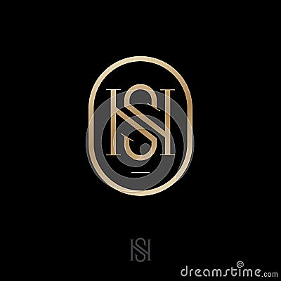 N and S gold luxury monogram. Elegant rounded icon. Lettering for premium brand. Vector Illustration