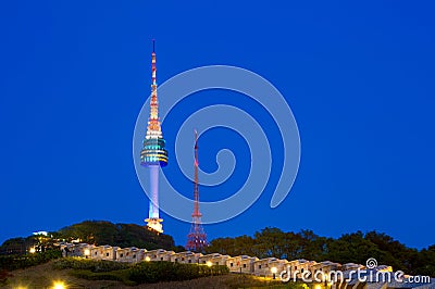 N Seoul Tower Located on Namsan Mountain in central Seoul, Korea. Stock Photo