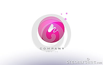 n sphere pink 3d hand written alphabet letter logo Vector Illustration