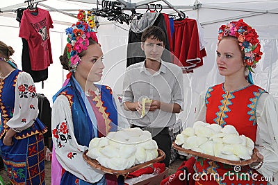Ð¾n stage are dancers and singers, actors, chorus members, dancers of corps de ballet, soloists of the Ukrainian Cossack ensemble Editorial Stock Photo