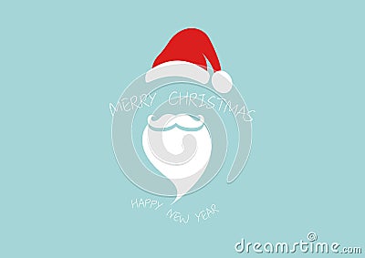 Santa Claus with red hat and white beard logo design, Merry Christmas and Happy New Year isolated on blue background Vector Illustration