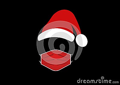 Santa Claus wears a medical mask and a red hat. Merry Christmas, Santa logo design for coronavirus protection, caution covid 19 Vector Illustration