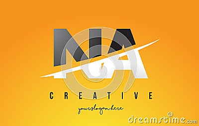 NA N A Letter Modern Logo Design with Yellow Background and Swoosh. Vector Illustration