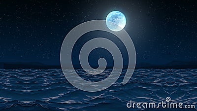 Naadloze 3d Animatie overzeese golf en rimpeling op het strand van de kustkust bij nacht met fonkelende sterren en maan die gloei royalty-vrije illustratie Naadloze 3d Animatie overzeese golf en rimpeling op het strand van de kustkust bij nacht met fonkelende sterren en maan die gloei royalty-vrije illustratie