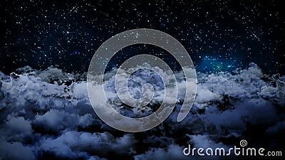 Naadloze 3d animatie van luchtmening van bewolkte nachthemel met wolken en sterlicht die met camera vallen die zich in nachtscène stock illustratie Naadloze 3d animatie van luchtmening van bewolkte nachthemel met wolken en sterlicht die met camera vallen die zich in nachtscène stock illustratie