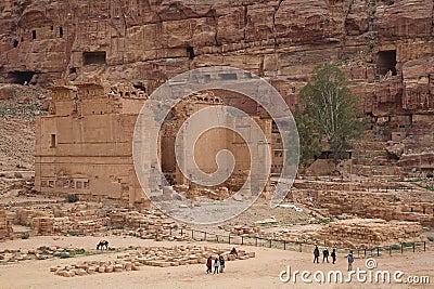 Nabataean Rock city of Petra, Qasr al Bint, Jordan Editorial Stock Photo