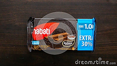 Nabati Richoco Wafer Chocolate pack on wooden background Editorial Stock Photo
