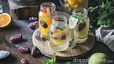 Nabeez Water or Dates Fruit Kurma Infused Water for Ramadan Suhor. AI Generative Stock Photo