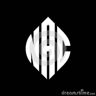 NAC circle letter logo design with circle and ellipse shape. NAC ellipse letters with typographic style. The three initials form a Vector Illustration