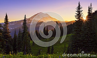 Naches Peak Loop Trail in Mt Rainier NP at Suset Stock Photo