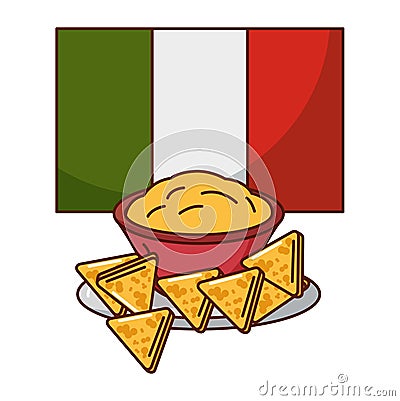 nachos cheese cream flag mexican food traditional Cartoon Illustration
