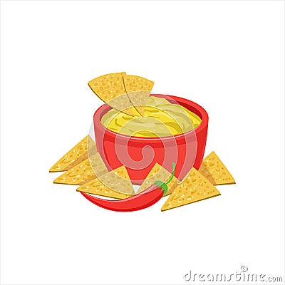 Nachos Chips With Cheese Dip Traditional Mexican Cuisine Dish Food Item From Cafe Menu Vector Illustration Vector Illustration