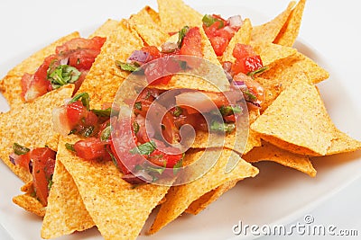 Nachos corn chip and fresh salsa Stock Photo