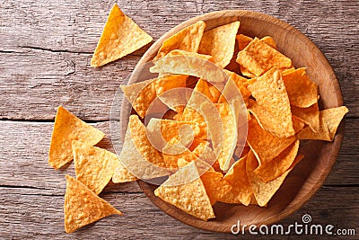 Nachos corn chips in the bowl. Horizontal top view Stock Photo