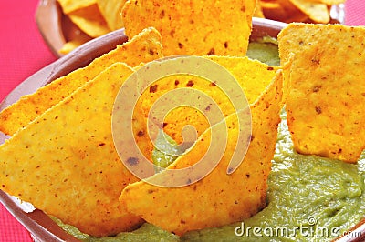 Nachos and guacamole Stock Photo