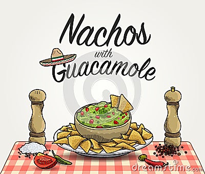 Nachos with Guacamole Vector Illustration