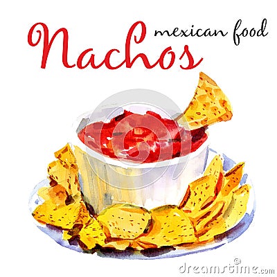 Nachos isolated on a white background. Watercolor Illustration Cartoon Illustration