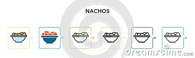 Nachos vector icon in 6 different modern styles. Black, two colored nachos icons designed in filled, outline, line and stroke Vector Illustration
