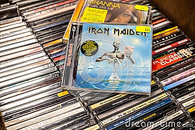 Iron Maiden CD album Seventh Son of a Seventh Son 1988 on display for sale, famous English heavy metal band Editorial Stock Photo