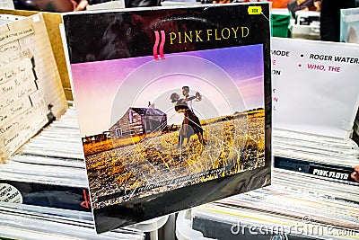 Pink Floyd vinyl album on display for sale, LP, 1979, Rock, collection of Vinyl in background Editorial Stock Photo